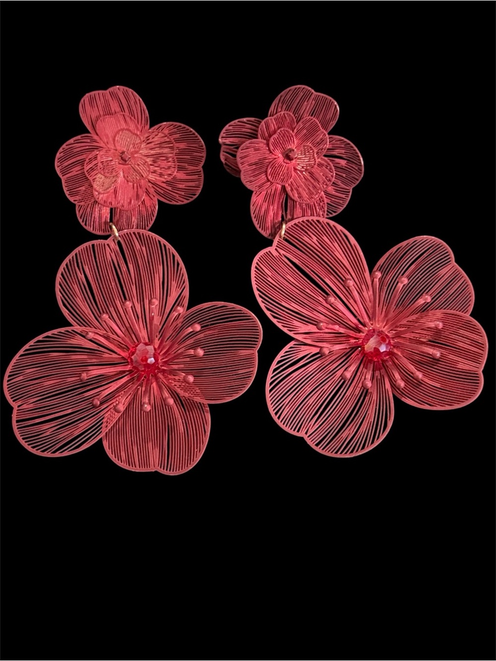 Vintage Red Flower Dangle Earrings